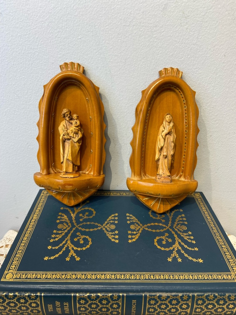 Pair of Wood Religious Wall Plaques